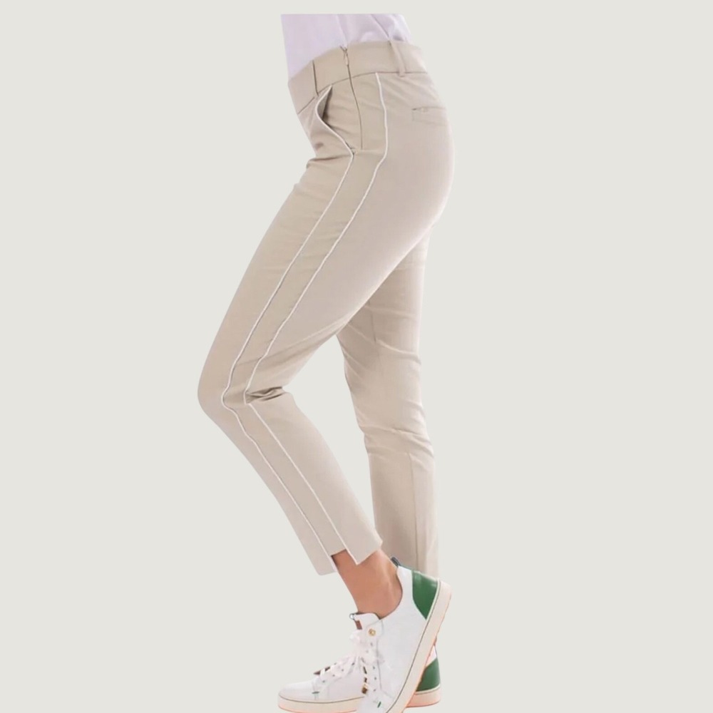 Golftini Ankle Pant Khaki White Piping Golf Trousers PA21TKKH Womens Large NWT